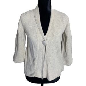 Tweeds Cardigan Womens Medium Beige Soft Wool Angora Rabbit 3/4 Sleeves Sweater
